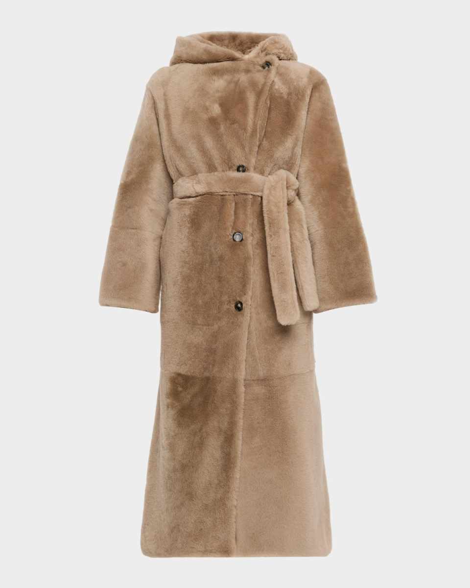 Long Hooded Lamb Shearling Coat